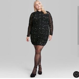 Wild Fable Celestial Ruched Long-Sleeve Black Dress Like-New